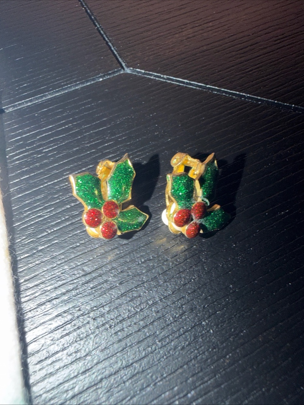 Holiday Holly Clip-On Earrings in Green and Red